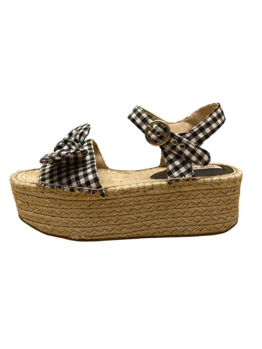 Steve Madden Women’s Black & White Gingham Bow Platform Espadrille Sandals Sz 7M